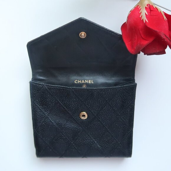 Chanel Black Caviar Leather Quilted Coin & Card Holder Wallet Luxury Designer - Picture 9 of 14